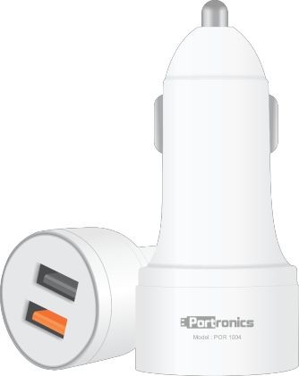 Portronics CarPower QC POR-1004 Dual Port Car Charger with Quick Charge 3.0 Port, a USB Port + Free 1M Micro USB Cable, White